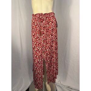 Vintage Inspired I.N. Studio Red Floral Maxi Skirt Rayon Button Front Boho Cotta
